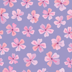 Seamless vector pattern of sakura flowers. Decoration print for wrapping, wallpaper, fabric, textile. Spring background. Cherry blossoms. 