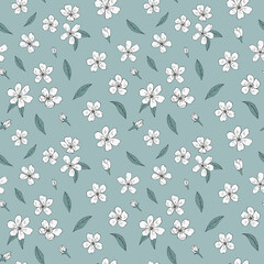 Seamless vector pattern of sakura flowers. Decoration print for wrapping, wallpaper, fabric, textile. Spring background. Cherry blossoms. 