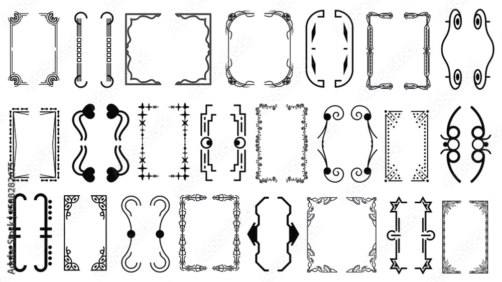 Poster set black simple line collection different doodle brackets, parentheses, braces elements vector desi