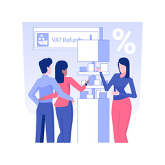 Fototapeta na wymiar Duty free shop isolated concept vector illustration. Happy young couple shopping in airport duty free, tax free business, discount goods, money refund, make a purchase vector concept.