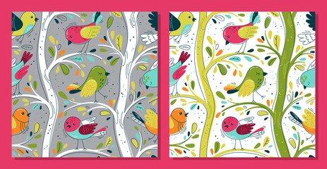 Set baby pattern flat.Set baby pattern with birds. Seamless background for fabric, textile, wallpaper, posters, gift wrapping paper, napkins, tablecloths. Print for kids, children. Children's pattern
