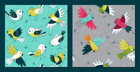 Set baby pattern flat.Set baby pattern with birds. Seamless background for fabric, textile, wallpaper, posters, gift wrapping paper, napkins, tablecloths. Print for kids, children. Children's pattern