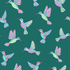 Vector seamless pattern with hummingbird. Decoration print for wrapping, wallpaper, fabric. Seamless vector texture.