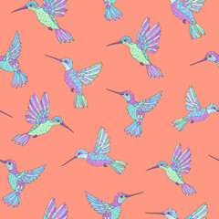 Vector seamless pattern with hummingbird. Decoration print for wrapping, wallpaper, fabric. Seamless vector texture.