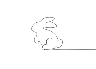 continuous one line drawing of rabbit Greeting card Easter bunny cute simple vector illustration.