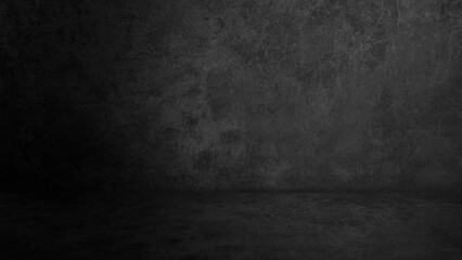 abstract dark black cement floor and wall backgrounds, room, interior. abstract loft or industrial room for products displayed, exhibition, commercial design. product presentation backdrop.