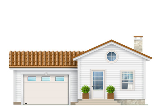 White american small bungalow house with trees
