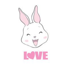 Valentine's day card with Kawaii bunny. Rabbit cartoon vector collection. Animal wildlife character. Small lovely rabbit holds love heart. Valentine's day illustration.