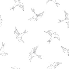 swallow illustration seamless doodle pattern