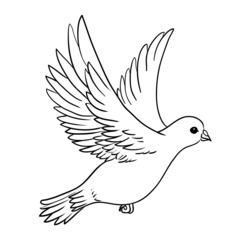 Peace dove with olive branch in the beak flying and hands down.