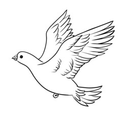 Peace dove with olive branch in the beak flying and hands down.