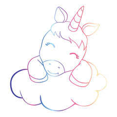 Cute Cartoon Unicorn isolated on white background.