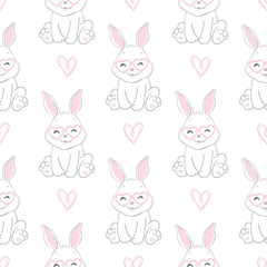 Seamless background. White rabbits. Pattern for valentine's day, easter and mother's day.