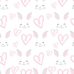 Seamless background. White rabbits. Pattern for valentine's day, easter and mother's day.