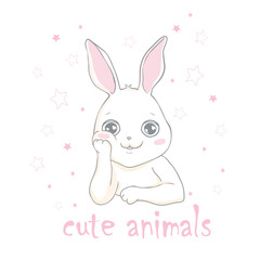 This is an illustration of a white rabbit greeting in the year of the rabbit 2023.