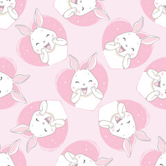 Seamless background. White rabbits. Pattern for valentine's day, easter and mother's day.