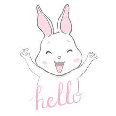 This is an illustration of a white rabbit greeting in the year of the rabbit 2023.
