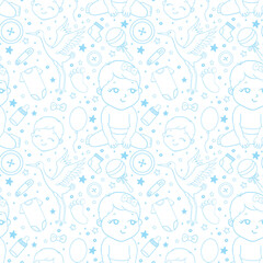 Seamless background, texture, backdrop, pattern, wallpaper with children cartoon doodle toys.