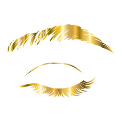 Eyelash extension logo. Makeup with gold glitter. Vector illustration