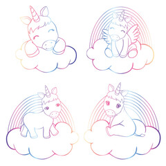 Cute Cartoon Unicorn isolated on white background.