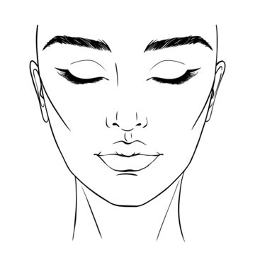Beautiful woman portrait. Face chart Makeup Artist Blank Template.