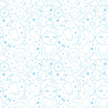 Seamless background, texture, backdrop, pattern, wallpaper with children cartoon doodle toys.