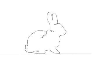 continuous one line drawing of rabbit Greeting card Easter bunny cute simple vector illustration.