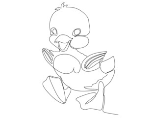 One line baby chicken. Cartoon style. Vector illustration. Easter concept. 
