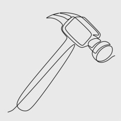 one line drawing of isolated vector object - hammer