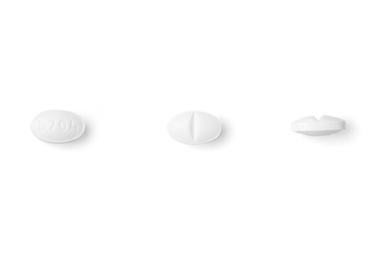 Alprazolam Pills Tablets Isolated on White Background Front Back and Side View