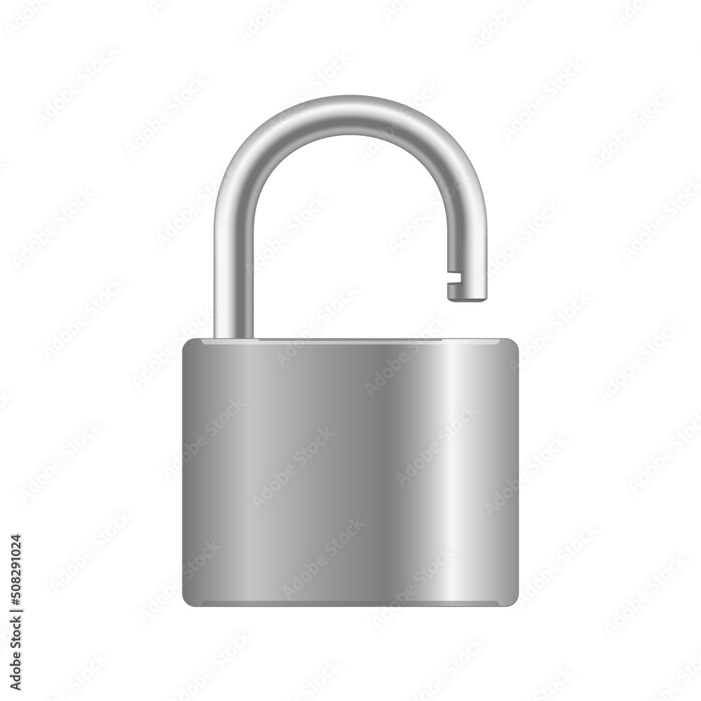 Poster metallic opened padlock isolated on white background. vector illustration..