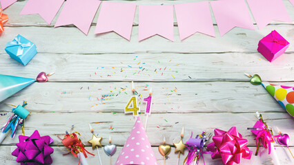 Happy birthday number 41. Copyspace. Beautiful card in pastel pink colors for a woman or a girl....