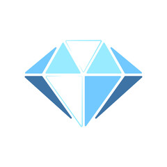 Diamond icon. Stylized blue brilliant isolated on white background. Best for web, print, logo creating and branding design.