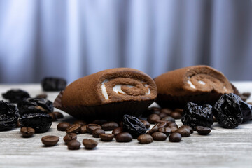 Two chocolate rolls and prunes