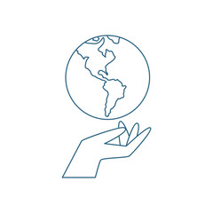 flat hand with world