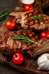 grilled beef steak on stone background