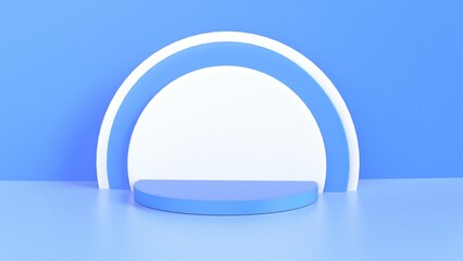 Blue podium product display studio stand set minimal 3d render cylinder and circle geometric shape