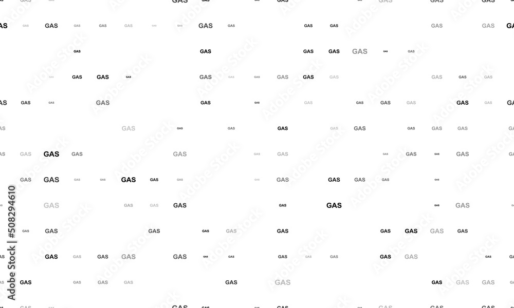 Poster seamless background pattern of evenly spaced black gas text symbols of different sizes and opacity. 