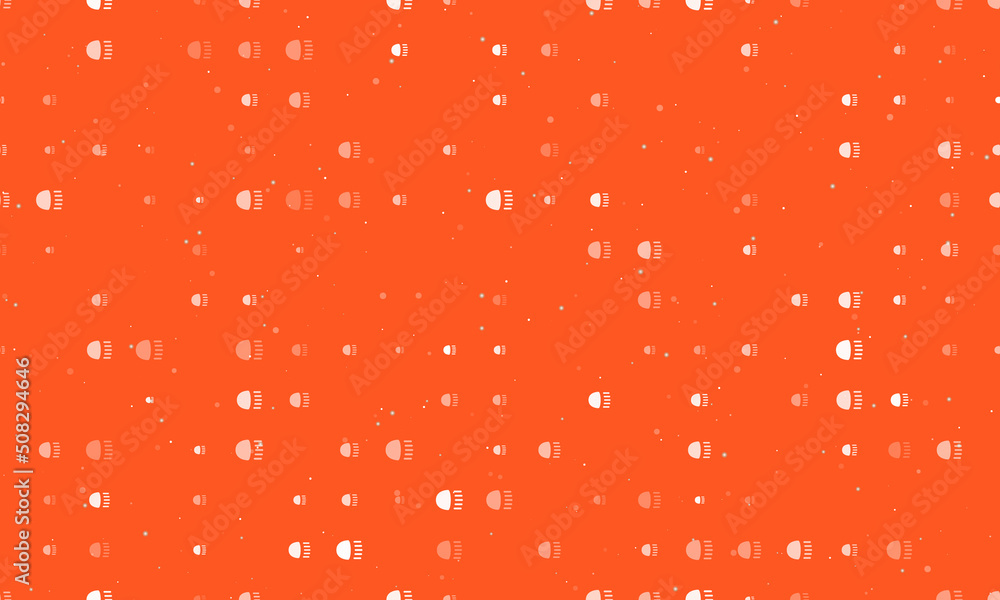 Poster seamless background pattern of evenly spaced white headlight symbols of different sizes and opacity.