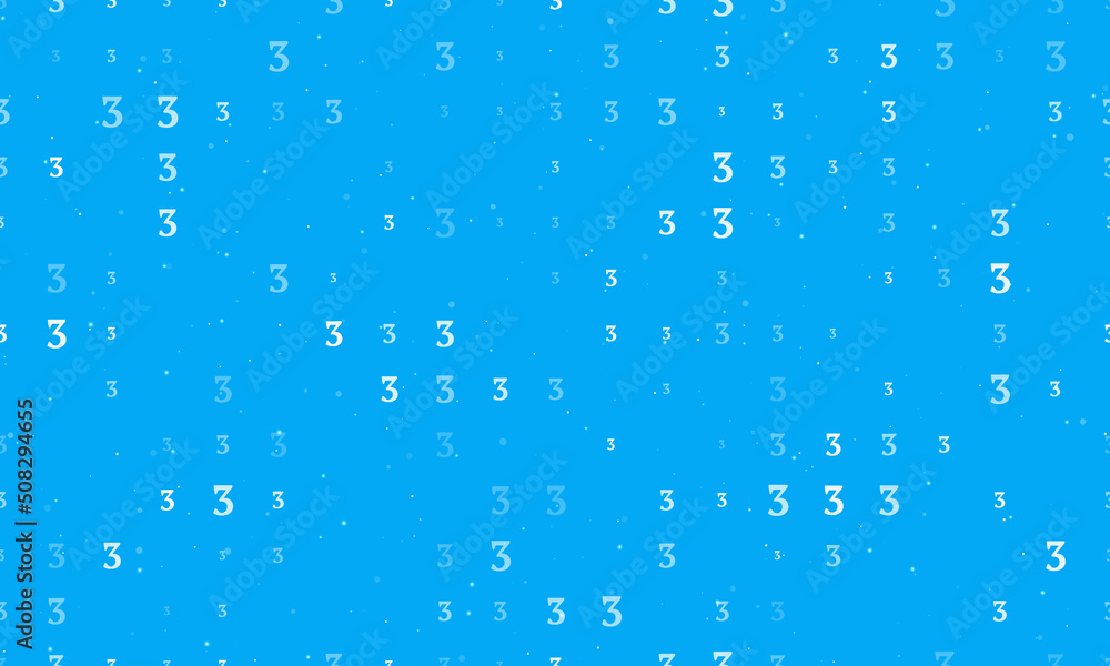Poster seamless background pattern of evenly spaced white number three symbols of different sizes and opaci
