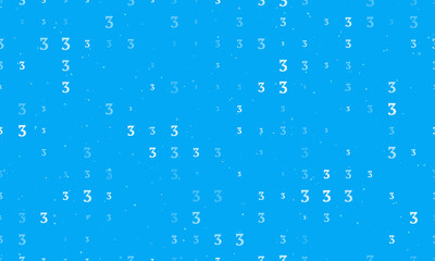 Seamless background pattern of evenly spaced white number three symbols of different sizes and opacity. Vector illustration on light blue background with stars