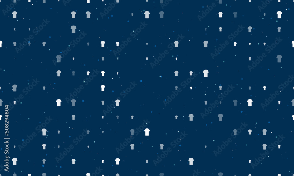 Poster seamless background pattern of evenly spaced white t-shirt symbols of different sizes and opacity. v