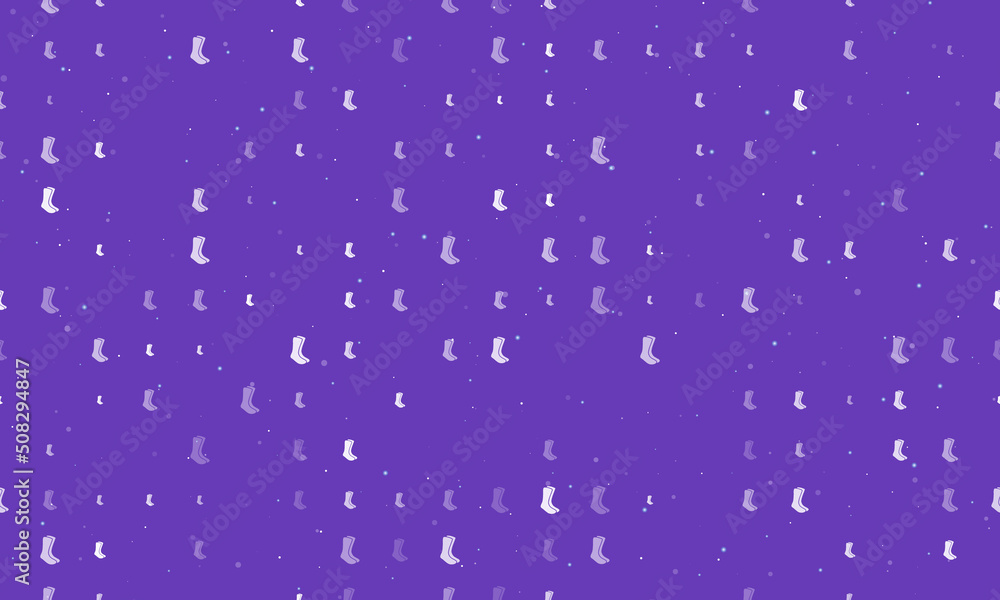 Poster seamless background pattern of evenly spaced white socks symbols of different sizes and opacity. vec