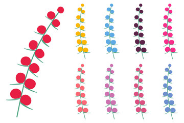 Vector set, plant stem with flowers. Flat style