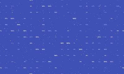 Seamless background pattern of evenly spaced white 100 percent symbols of different sizes and opacity. Vector illustration on indigo background with stars