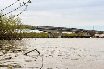 Construction of a new bridge across the Volkhov River.
