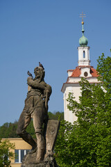 Fototapeta na wymiar Beroun, Czech Republic - May 8, 2022 - Jan Hus Square on a sunny spring morning