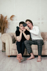 Naklejka premium Valentine's Day. Young attractive gay couple. Love and romance.