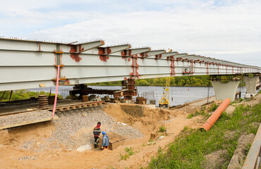 Construction of a new bridge across the Volkhov River.