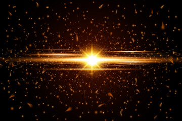 Shiny burst energy particles with lens flare light streak transparent on black background